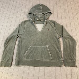 Ralph Lauren Polo Jeans Co Hoodie Pullover Womens Large Green Velvet Layer Vtg